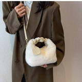 Faux Fur Handbags for Women Warm Plush Tote Bag Wallets