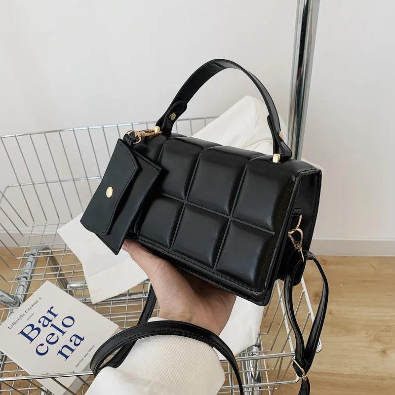 Women's Checked Crossbody Bag Pu Leather Handbag Candy Colored Diamond