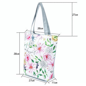 Floral Print Canvas Shoulder Bag Women High Capacity Shopping Handbag