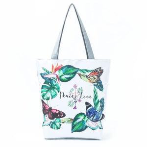 Floral Print Canvas Shoulder Bag Women High Capacity Shopping Handbag