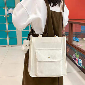 Vintage Corduroy Shoulder Bag Women Large Capacity Handbag Casual Tote