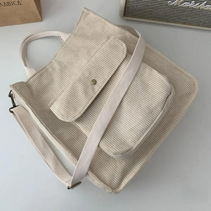 Vintage Corduroy Shoulder Bag Women Large Capacity Handbag Casual Tote