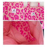 Pink Leopard Pattern Women Shoulder Bag Large Capacity Ladies Shopping Handbags