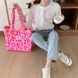 Pink Leopard Pattern Women Shoulder Bag Large Capacity Ladies Shopping Handbags