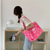 Pink Leopard Pattern Women Shoulder Bag Large Capacity Ladies Shopping Handbags