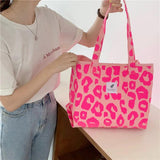 Pink Leopard Pattern Women Shoulder Bag Large Capacity Ladies Shopping Handbags
