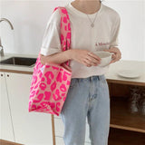 Pink Leopard Pattern Women Shoulder Bag Large Capacity Ladies Shopping Handbags