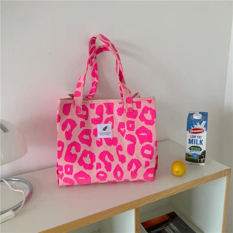 Pink Leopard Pattern Women Shoulder Bag Large Capacity Ladies Shopping Handbags