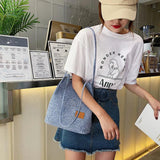 Linen Shoulder Bag Canvas Student Messenger Double Straps Handbag Shopper Tote