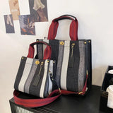 Canvas Vintage Striped Tote Bag Sequined Hasp Shoulder Bags Handbags