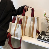 Canvas Vintage Striped Tote Bag Sequined Hasp Shoulder Bags Handbags
