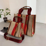 Canvas Vintage Striped Tote Bag Sequined Hasp Shoulder Bags Handbags