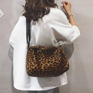 Leopard Corduroy Flaps Shoulder Bag Vintage Big Capacity Handbag