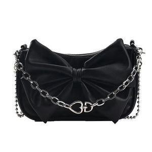 Women's Bow Chain Shoulder Bag Portable Crossbody Bag PU Leather Handbags