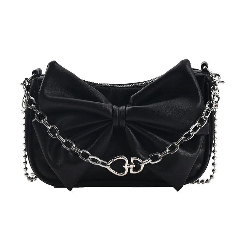 Women's Bow Chain Shoulder Bag Portable Crossbody Bag PU Leather Handbags