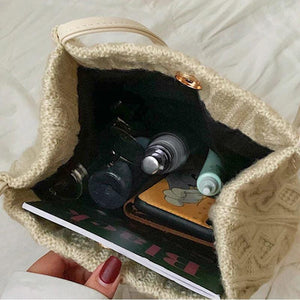 Wool Knitted Women's Shoulder Bag Striped Handbag Bucket Tote Bags