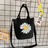 Women's Daisy Canvas Handbags Casual Vintage Purse Bucket Pocket Large Capacity
