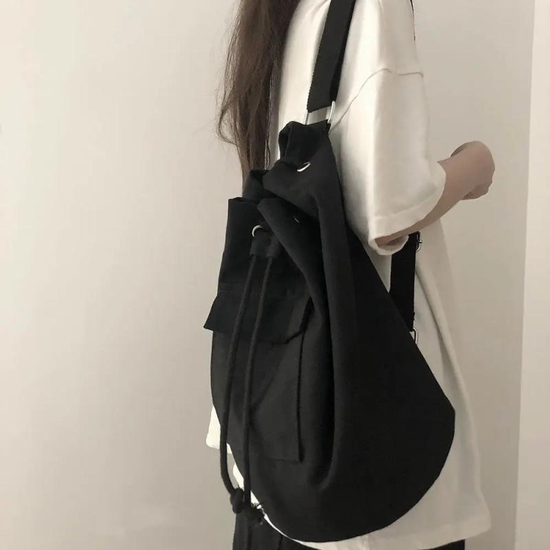 Canvas Drawstring Shoulder Bag Students Cross-body Retro Style