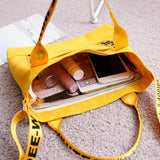 Women Canvas Shoulder Bags Letters Crossbody Bright Tote Handbags
