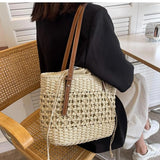 Straw Handbag Summer Bucket Handwoven Purse Tote Handle Bohemian Women Woven Bag