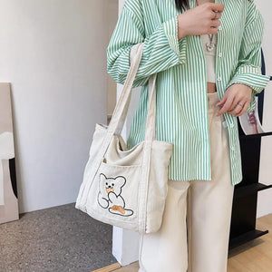 Corduroy Ladies Handbag Large Capacity Canvas Tote Bag
