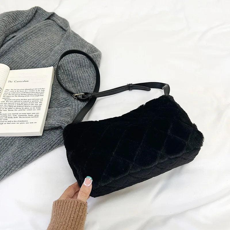 Winter Plush Crossbody Bag Soft Faux Fur Shoulder Handbag