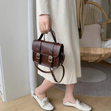 Vintage Brown Satchels Crossbody Bags Double Leather Buckle
