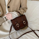 Vintage Brown Satchels Crossbody Bags Double Leather Buckle