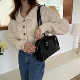 Green PU Leather Women Shoulder Bags Solid Tote Handbags
