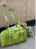 Green PU Leather Women Shoulder Bags Solid Tote Handbags