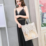 Embroidery Hollow Shoulder Bag Lace Mesh Tote Bag Ladies Handbags