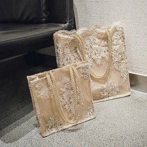 Embroidery Hollow Shoulder Bag Lace Mesh Tote Bag Ladies Handbags