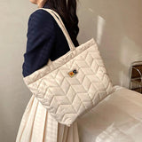 Retro Rhombus Shoulder Bag Women Large Nylon Handbag Shopping Tote