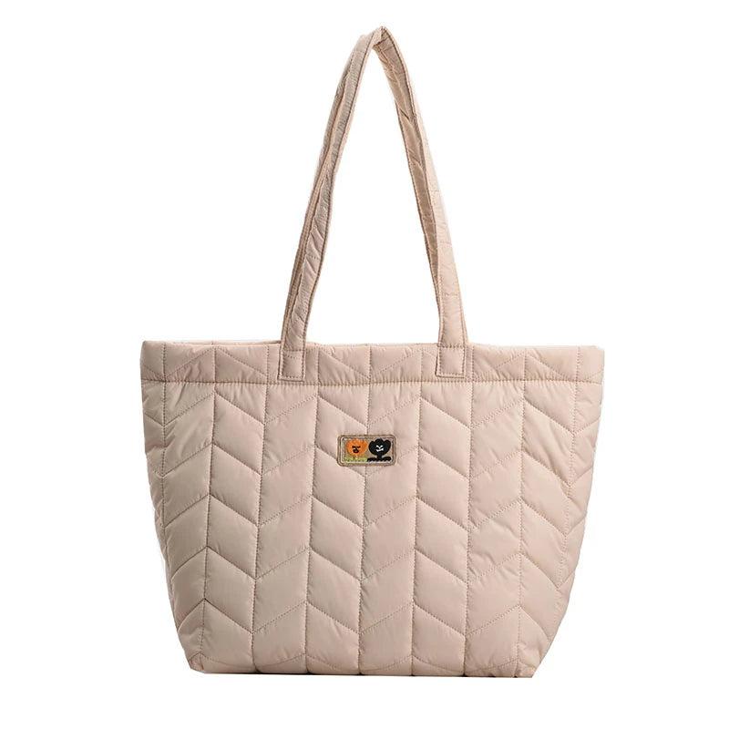 Retro Rhombus Shoulder Bag Women Large Nylon Handbag Shopping Tote