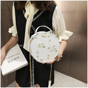 Sweet Lace Round Handbag High PU Leather Crossbody Bags for Women