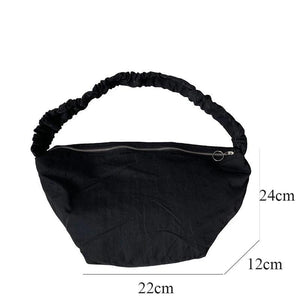 Large Nylon Shoulder Bag Ruched Purse Zipper Closure