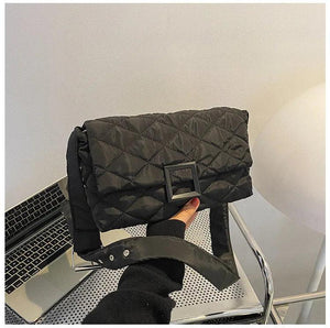 Soft Down Cotton Shoulder Bag for Women Winter Flap Crossbody