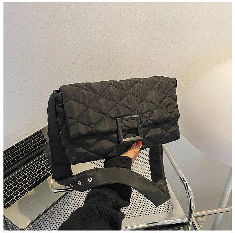 Soft Down Cotton Shoulder Bag for Women Winter Flap Crossbody