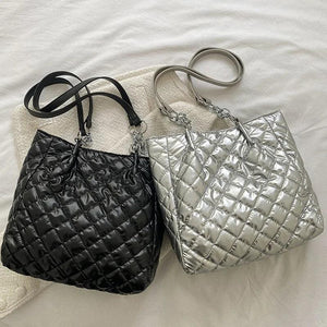 Soft Cotton Nylon Shoulder Bag Casual Tote Bags Plaid Top Handle Bag