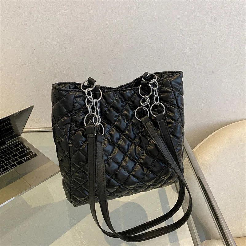 Soft Cotton Nylon Shoulder Bag Casual Tote Bags Plaid Top Handle Bag