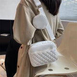 Plaid PU Leather Crossbody Bag Wide Strap Square Handbag