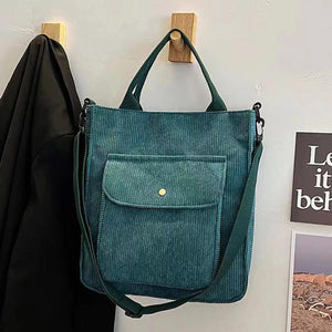 Corduroy Shoulder Bags Casual Canvas Women's Tote Crossbody Zipper Solid