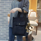 Corduroy Shoulder Bags Casual Canvas Women's Tote Crossbody Zipper Solid