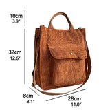 Corduroy Shoulder Bags Casual Canvas Women's Tote Crossbody Zipper Solid