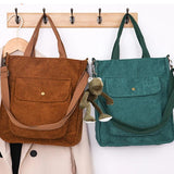 Corduroy Shoulder Bags Casual Canvas Women's Tote Crossbody Zipper Solid