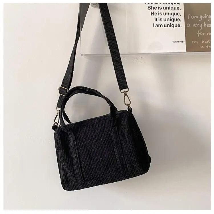 Corduroy Women's Shoulder Bag Canvas Handbag Zipper Totes Casual Purse