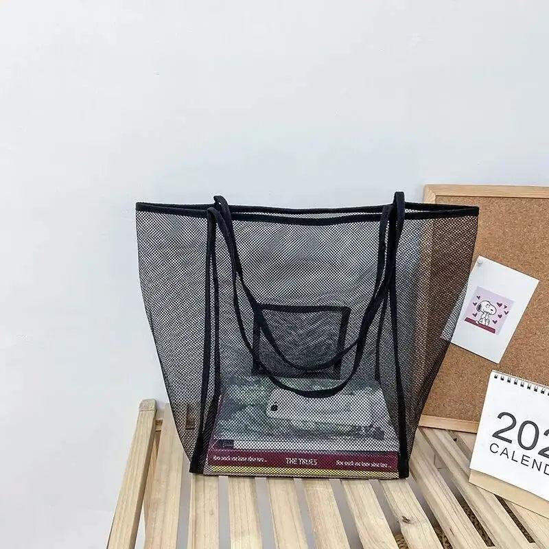 Pink Mesh Shoulder Bag Women Large High Capacity Shopping Handbags