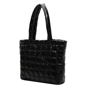 Nylon Quilted Shoulder Tote Large Capacity Cotton Padded Solid Top-handle Bag
