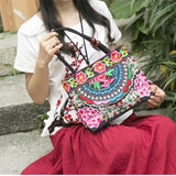 Ethnic Style Flower Bohemia Canvas Shoulder Bag for Girls