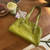 Vintage Green Oil Wax Leather Ladies Underarm Bag